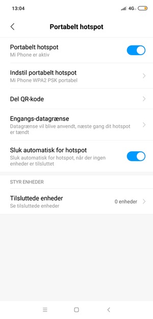 Din telefon er nu sat op til brug som modem