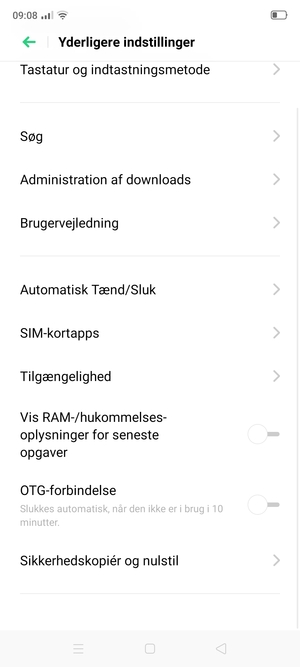 Scroll til og vælg Sikkerhedskopiér og nulstil