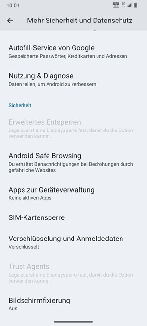Scrollen Sie und wählen Sie SIM-Kartensperre