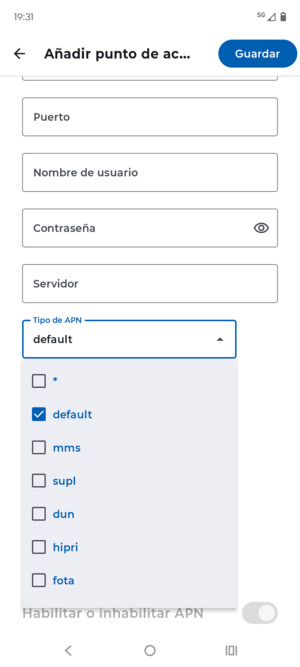 Asegúrese de haber seleccionado default