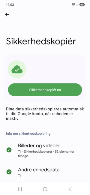 Vælg Sikkerhedskopiér nu