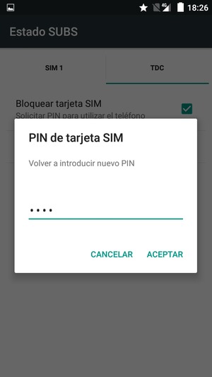 Confirme su nuevo PIN de tarjeta SIM y seleccione ACEPTAR