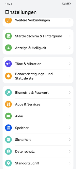 Um Ihre Bildschirmsperre zu aktivieren, gehen Sie zum Einstellungen Menü und wählen Sie  Biometrie & Passwort