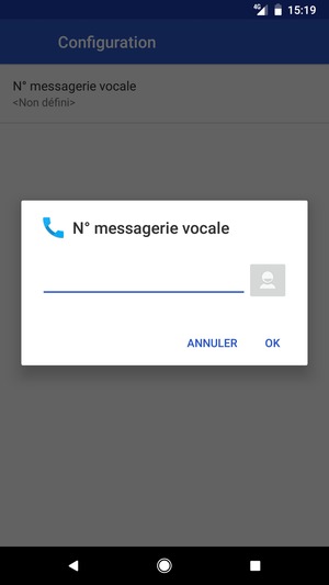 Saisissez le N° messagerie vocale et sélectionnez OK