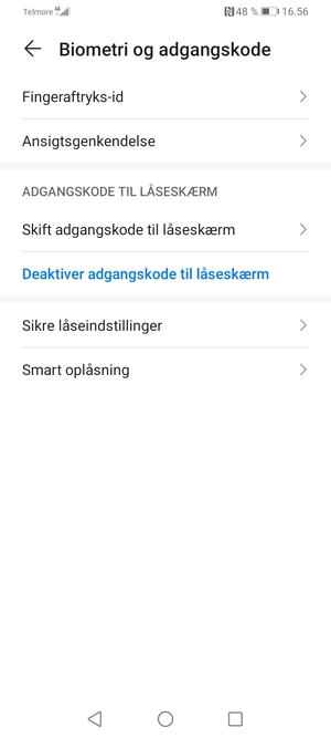 Din telefon er nu sikret med en skærmlås