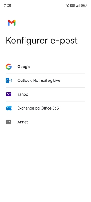 Velg Exchange og Office 365