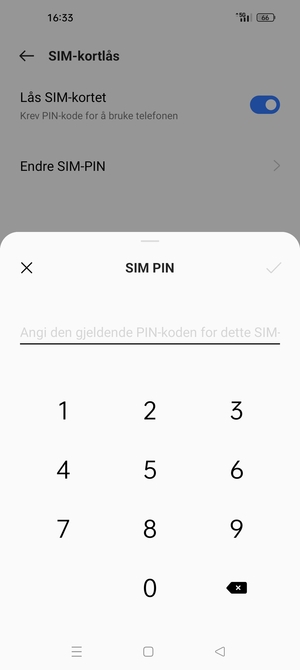 Skriv inn Gjeldende PIN-kode for SIM-kort og velg OK
