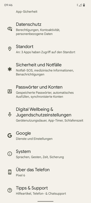 Scrollen Sie und wählen Sie System