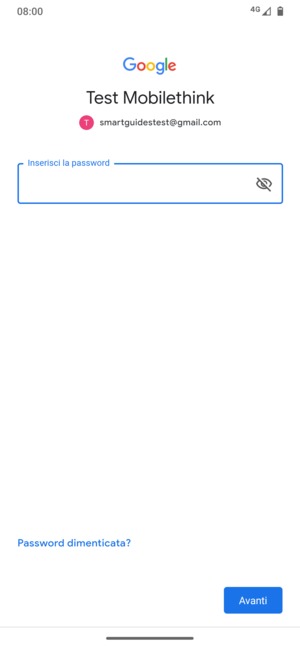Inserisci la tua password e seleziona Avanti