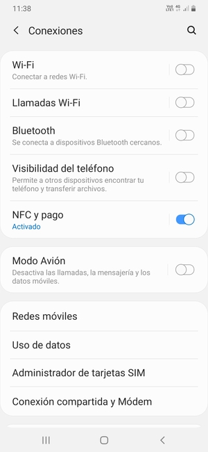 Seleccione Conexión compartida y Módem