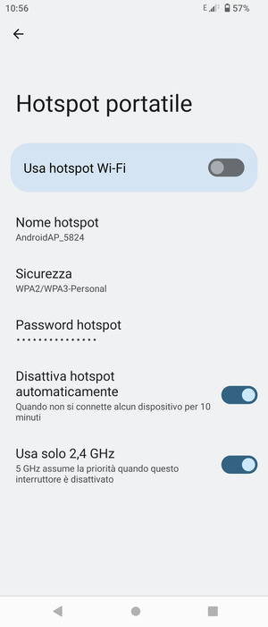 Seleziona Password hotspot