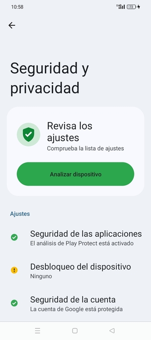 Para activar su bloqueo de pantalla, vaya al menú Seguridad y privacidad y seleccione Desbloqueo di dispositivo