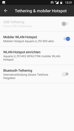 Ihr Handy ist jetzt für die Verwendung als Modem eingerichtet