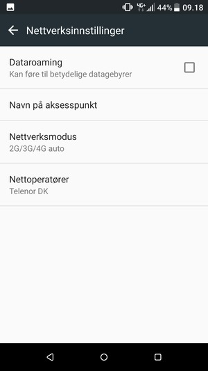 Velg Nettverksmodus