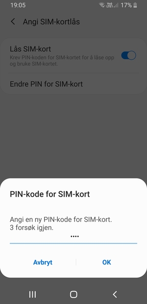 Skriv inn Ny PIN-kode for SIM-kort og velg OK