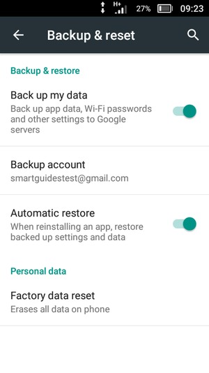 Turn on Back up my data  and select Backup account