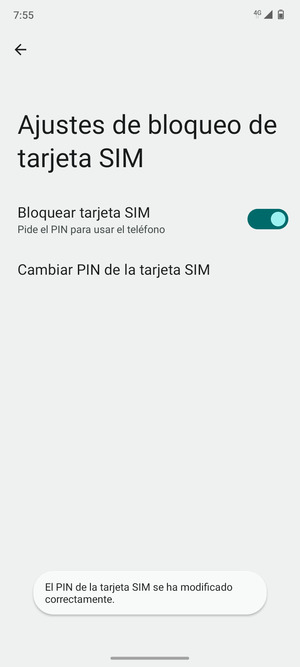 Su PIN de la  tarjeta SIM ha sido cambiado