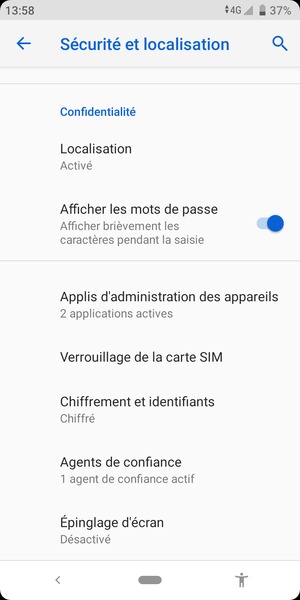 Sélectionnez Verrouillage de la carte SIM