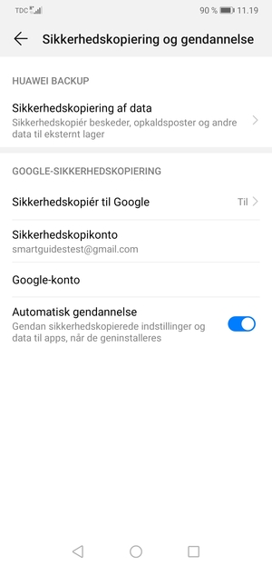 Vælg Sikkerhedskopikonto