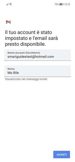 Scegli un nome per il tuo account e inserisci il tuo nome. Seleziona AVANTI