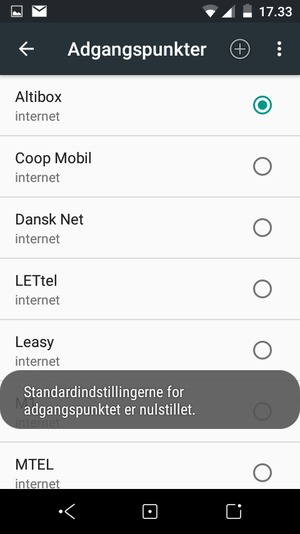 Din telefon vil nulstille til standard internet- og MMS-indstillinger