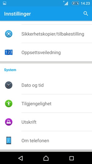 Bla til og velg Om telefonen