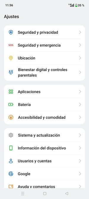Desplácese y seleccione Seguridad y privacidad