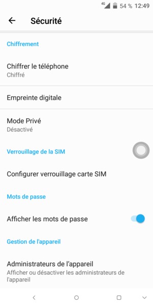 Sélectionnez Configurer verrouillage carte SIM