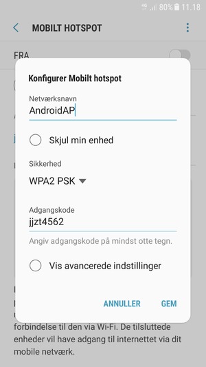 Indtast en adgangskode på minimum 8 tegn og vælg GEM