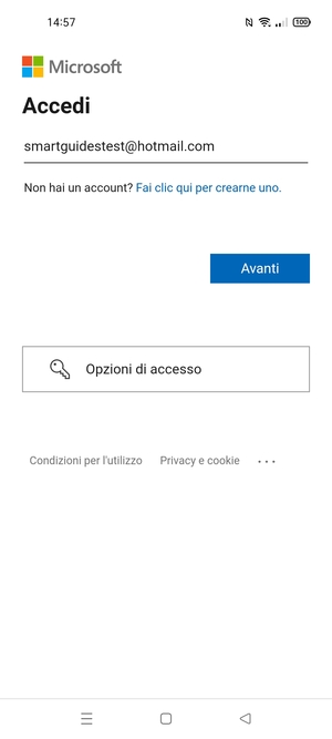 Inserisci il tuo indirizzo email e seleziona Avanti