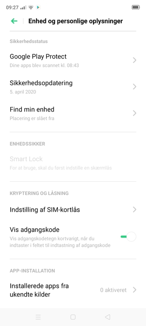 Scroll til og vælg Indstilling af SIM-kort