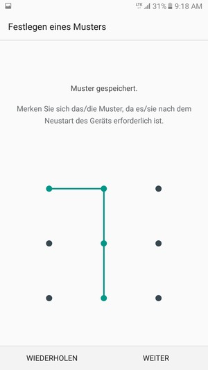 Zeichnen Sie ein Entsperrmuster und wählen Sie WEITER