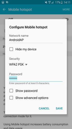 Enter a password of at least 8 characters and select SAVE