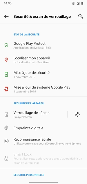 Pour activer votre écran de verrouillage, allez dans le menu Sécurité & écran de verrouillage et sélectionnez Verrouillage de l'écran