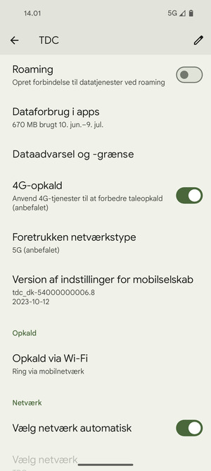 Scroll til og vælg Foretrukken netværkstype