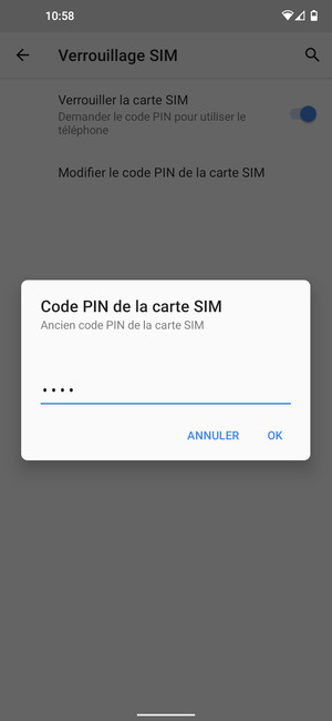 Saisissez Ancien code PIN de la carte SIM et sélectionnez OK