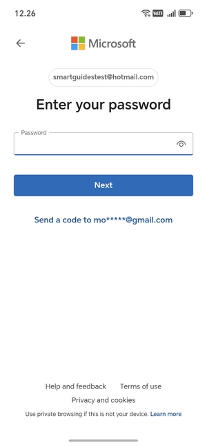 Enter your  Hotmail password and select Next
