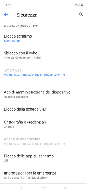 Per cambiare il PIN della scheda SIM, scorri e seleziona Blocco della scheda SIM