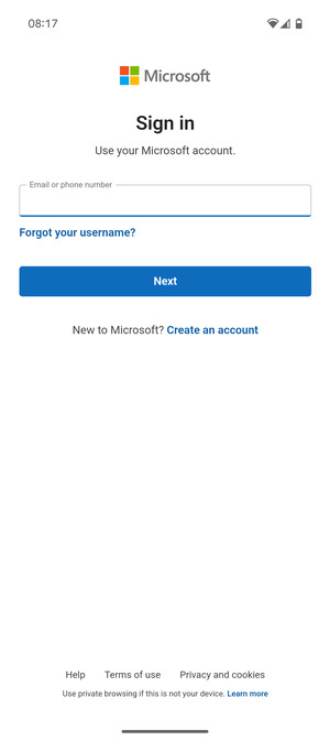 Enter your Email address and select Next
