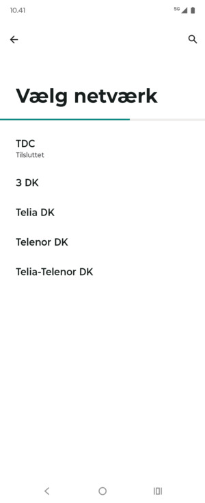 Vælg en netværksudbyder fra listen