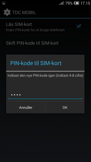 Bekræft din nye PIN-kode til SIM-kort og vælg OK