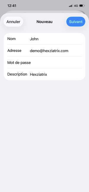 Saisissez les informations requises et sélectionnez Suivant