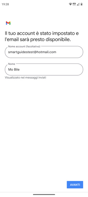 Scegli un nome per il tuo account e inserisci il tuo nome. Seleziona AVANTI