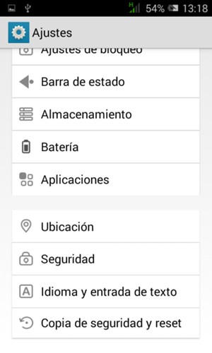 Desplácese y seleccione Copia de seguridad y reset