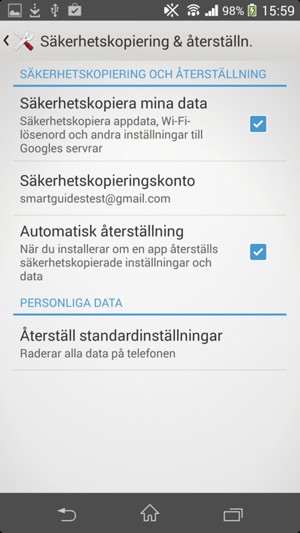 Välj Säkerhetskopieringskonto