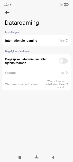 Selecteer Internationale roaming