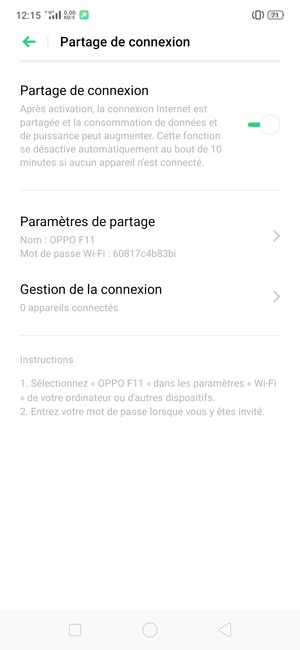 Votre téléphone est maintenant configuré pour être utilisé comme modem