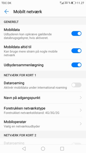 Scroll til NETVÆRK FOR KORT 1 eller NETVÆRK FOR KORT 2 og vælg Navn på adgangspunkt