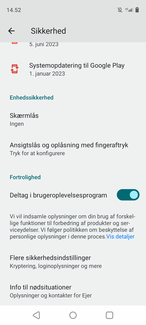 For at ændre PIN-koden til SIM-kortet, gå til Sikkerhed menuen og vælg Flere sikkerhedsindstillinger