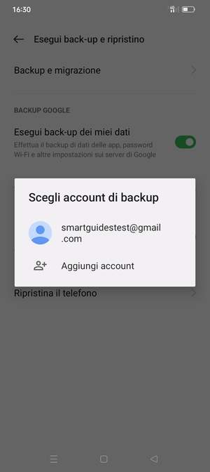 Seleziona il tuo account di backup
